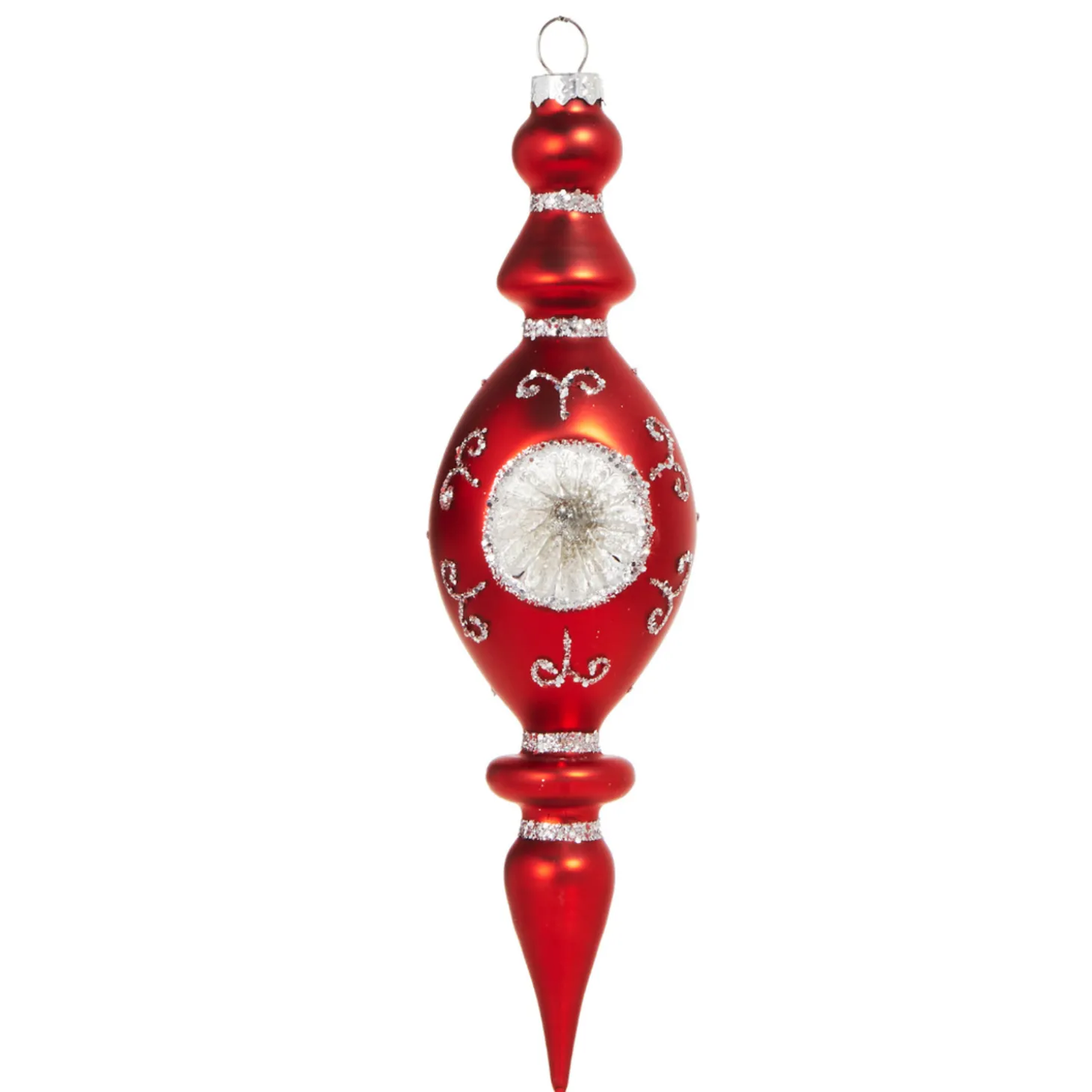 Raz 8.25" Vintage Red Finial Glass Christmas Ornament With Silver Reflectors 4320863