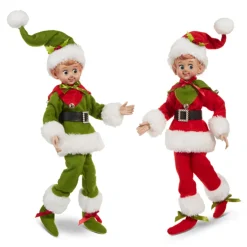 Raz 16" Vintage Red Or Green Posable Christmas Elf 4302468