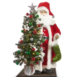 Raz 37" Vintage Santa And Lighted Tree Christmas Decoration 4415591
