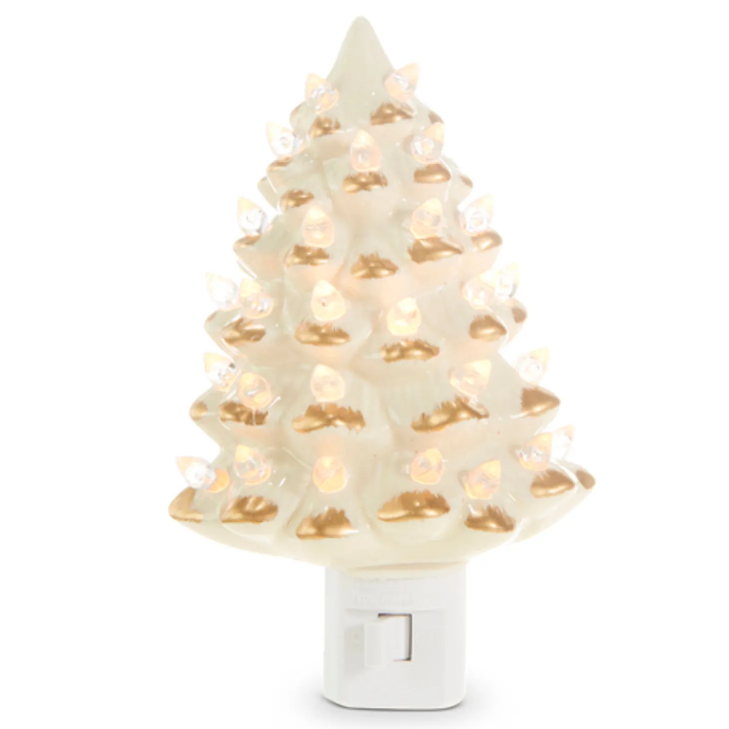 Raz 6" Vintage White And Gold Ceramic Christmas Tree Night Light 4319164