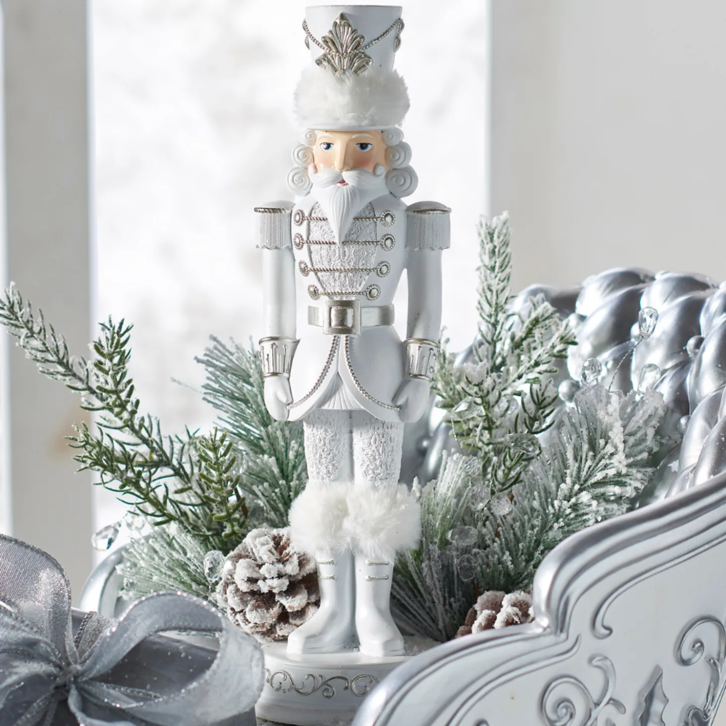 Raz 13" White And Silver Nutcracker Christmas Decoration 4457621
