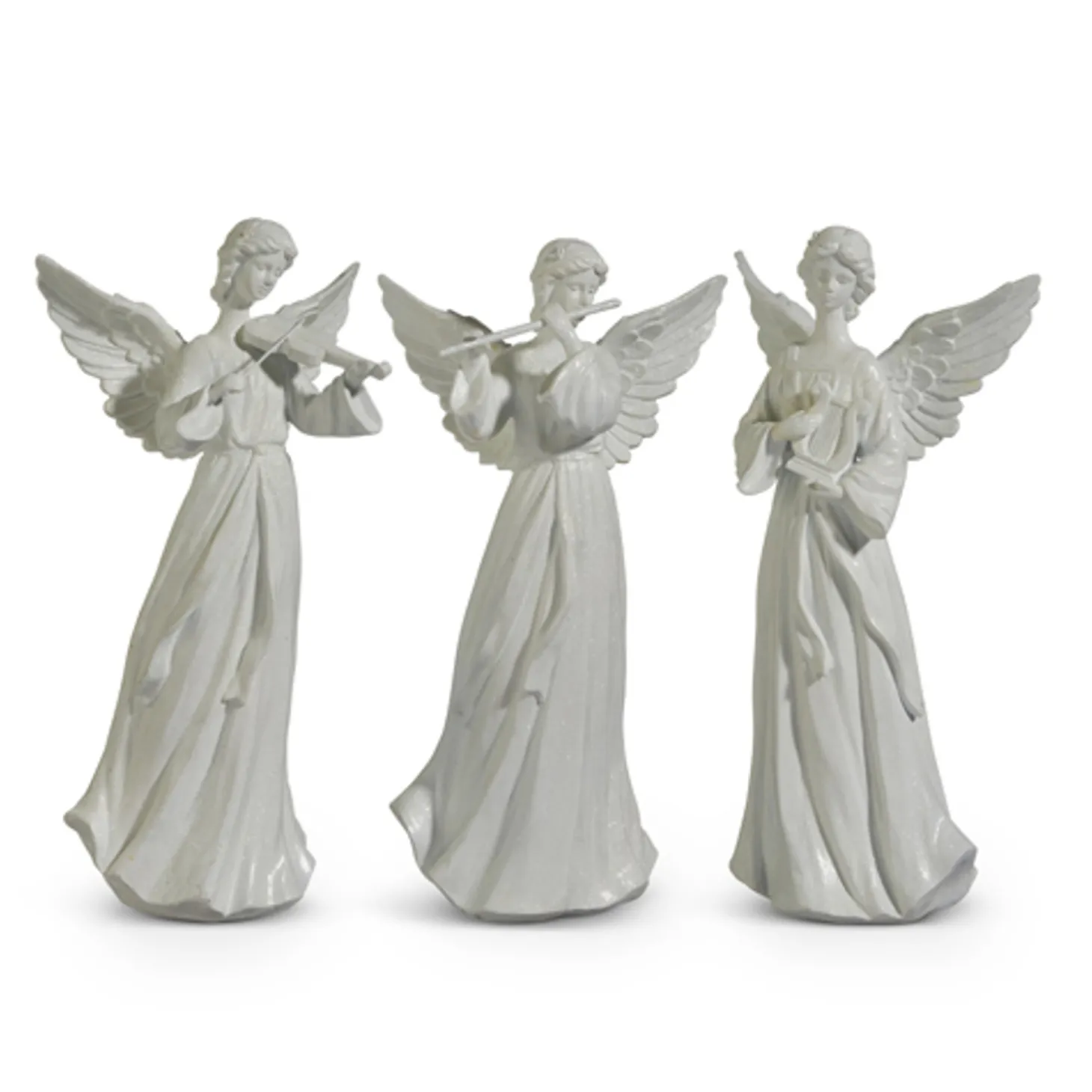 Raz 14" White Angel With Instrument Christmas Figures Set Of 3 4411301