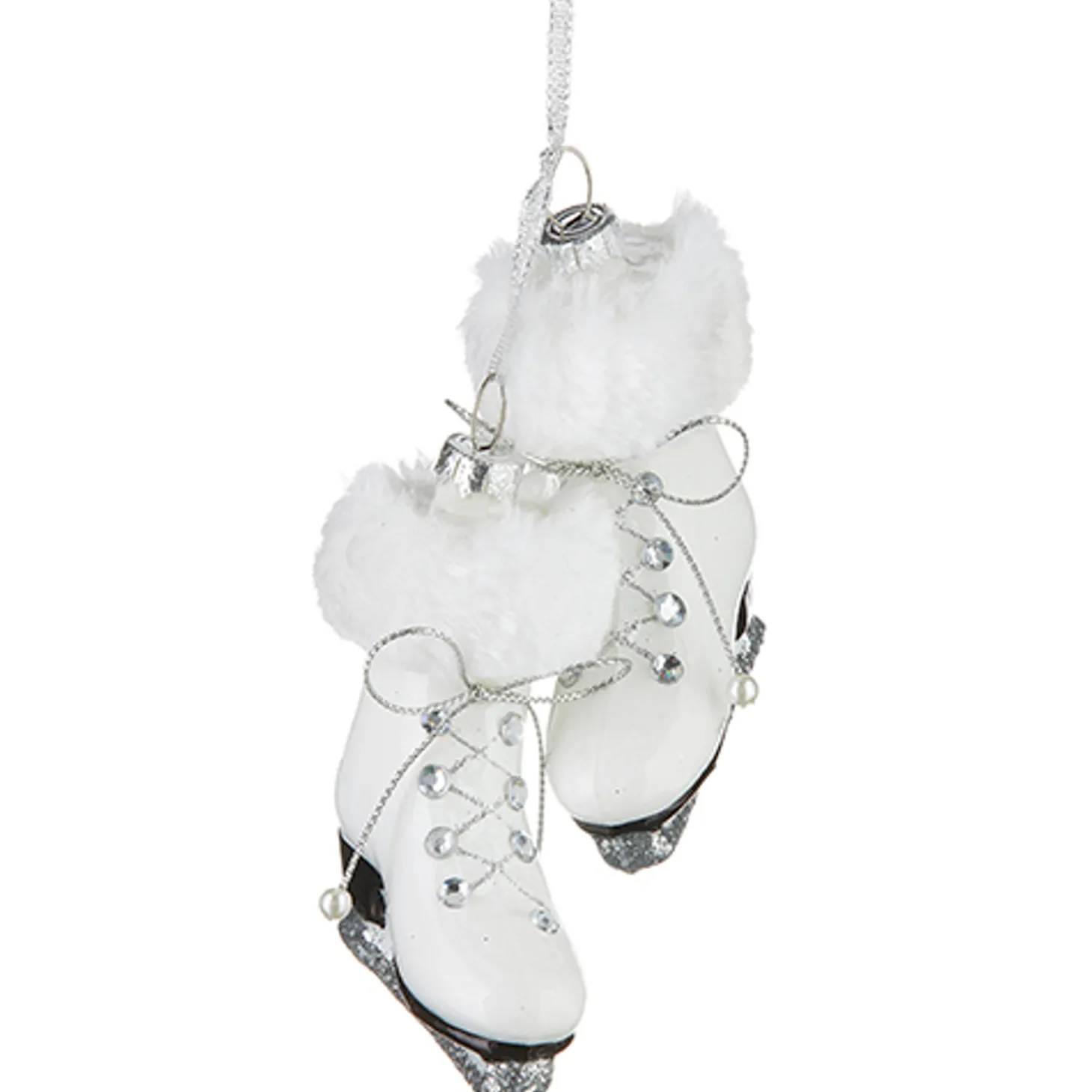 Raz 5.5" White Fur Trim Skates Glass Christmas Ornament 4220921