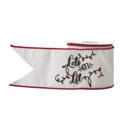 Raz 4" White Lets Get Lit Embroidered Wired Christmas Ribbon R4171862