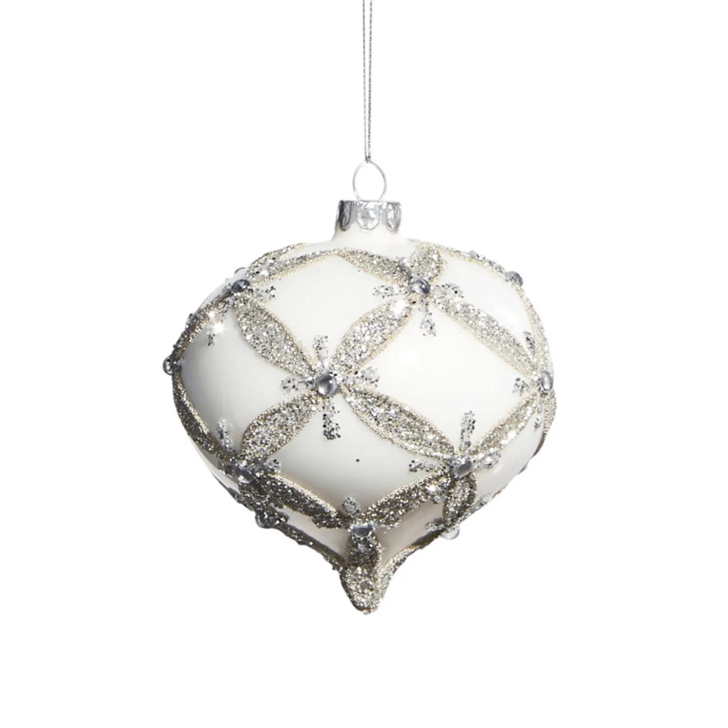 Raz 4" White With Silver Embellishment Glass Christmas Ornament 4322834