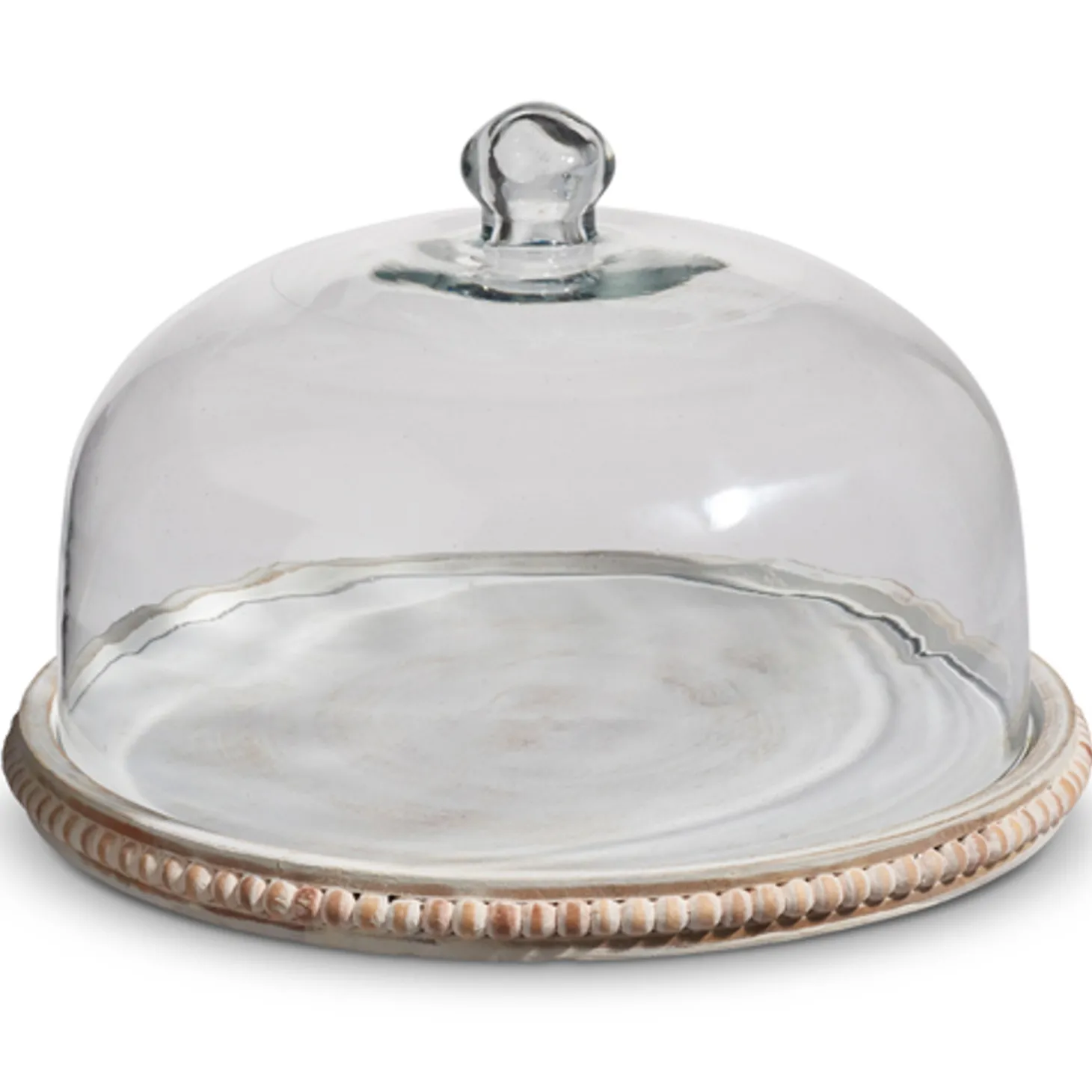 Raz 11.75" Whitewash Beaded Wooden Tray With Cloche 4424402