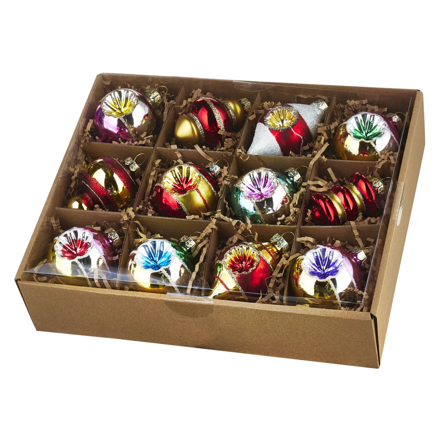 Raz Box Of 12 3.25" Bright Vintage Glass Christmas Ornaments 4120894