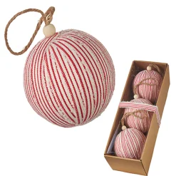 Raz Box Of 3 4" Red Ticking Stripe Christmas Ornaments 4220852