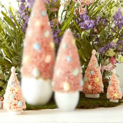 Raz Box Of 3 Pink Bottle Brush Trees With Egg Ornaments 4415510