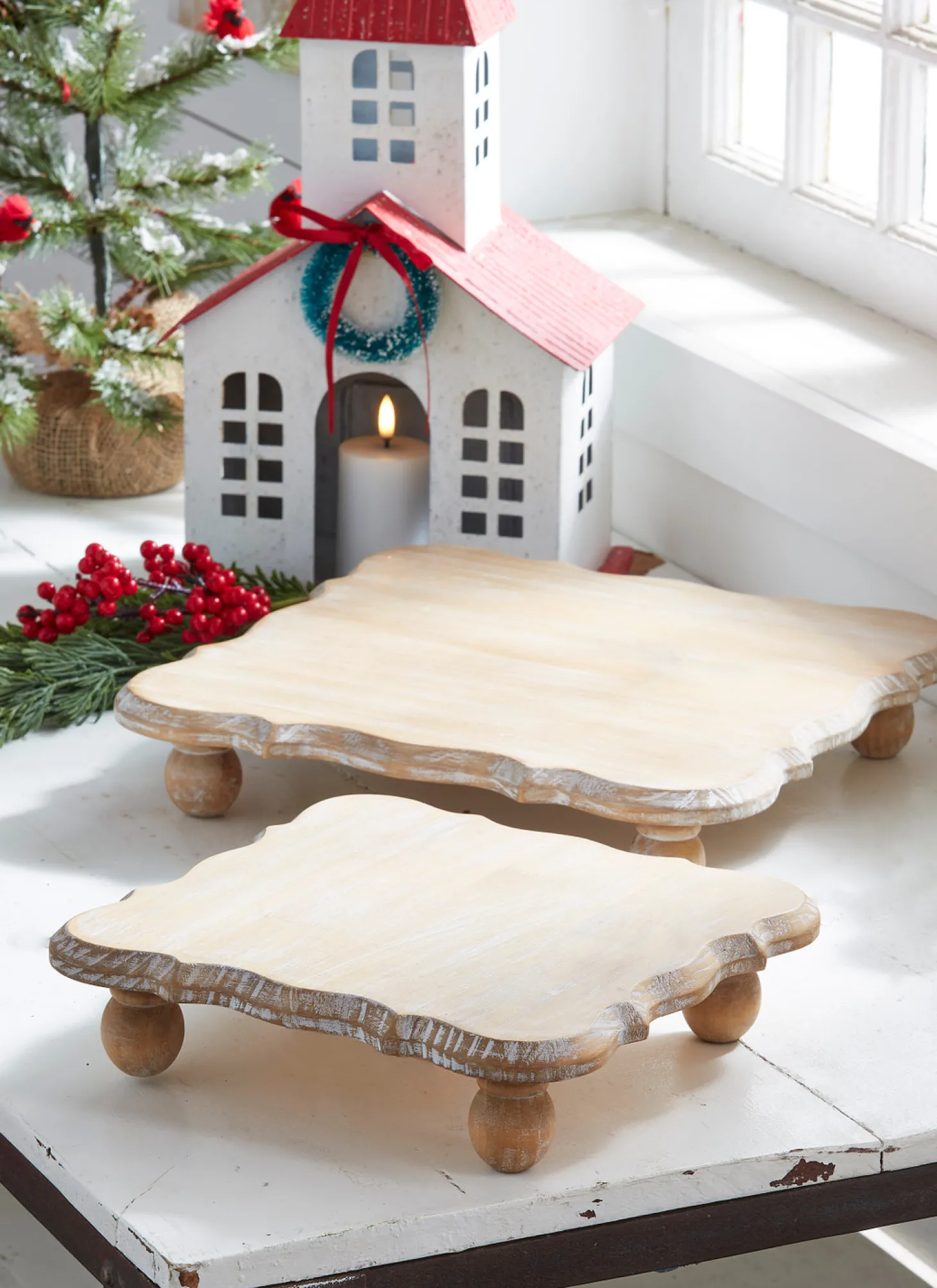Raz Brown White Washed Square Riser Christmas Decoration 4328020