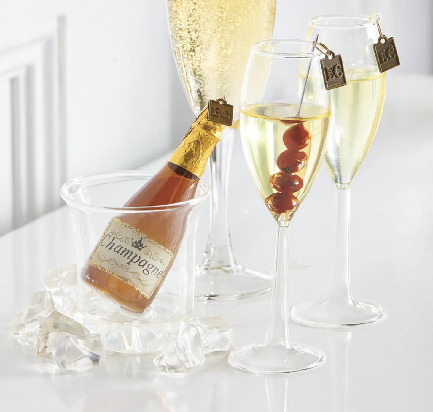 Raz Eric Cortina 4.25" Ice Bucket With Champagne Glass Christmas Ornament 4053111