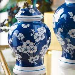 Raz Eric Cortina 8" Large Blue Ginger Jar Glass Christmas 4453181