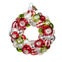 Raz Eric Cortina 4" Red, Green, And White Wreath Glass Christmas Ornament 4353164