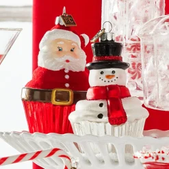Raz Eric Cortina 4" Santa Or Snowman Cupcake Glass Christmas Ornament
