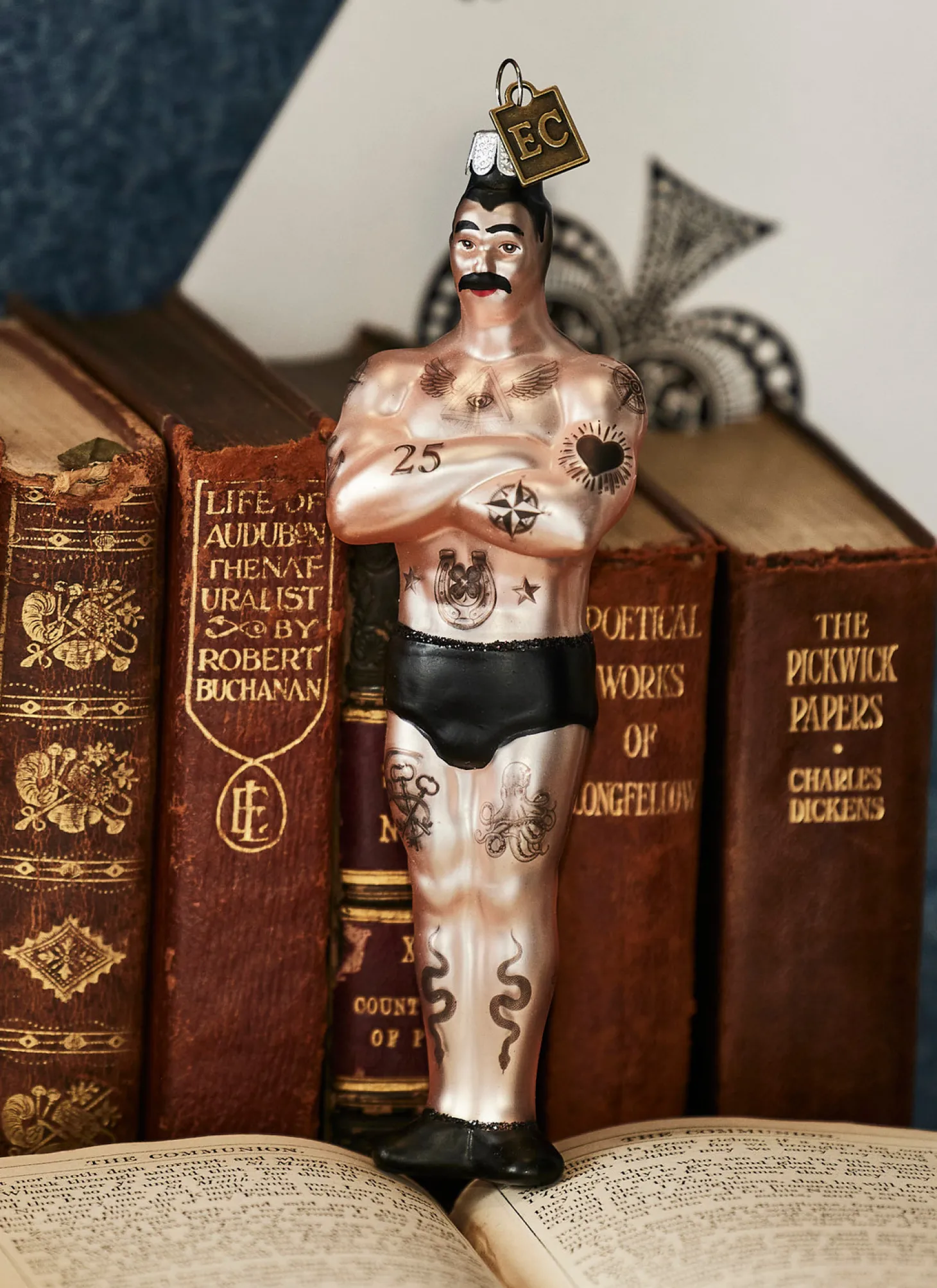 Raz Eric Cortina 4" Tattooed Man Glass Christmas Ornament 4353140