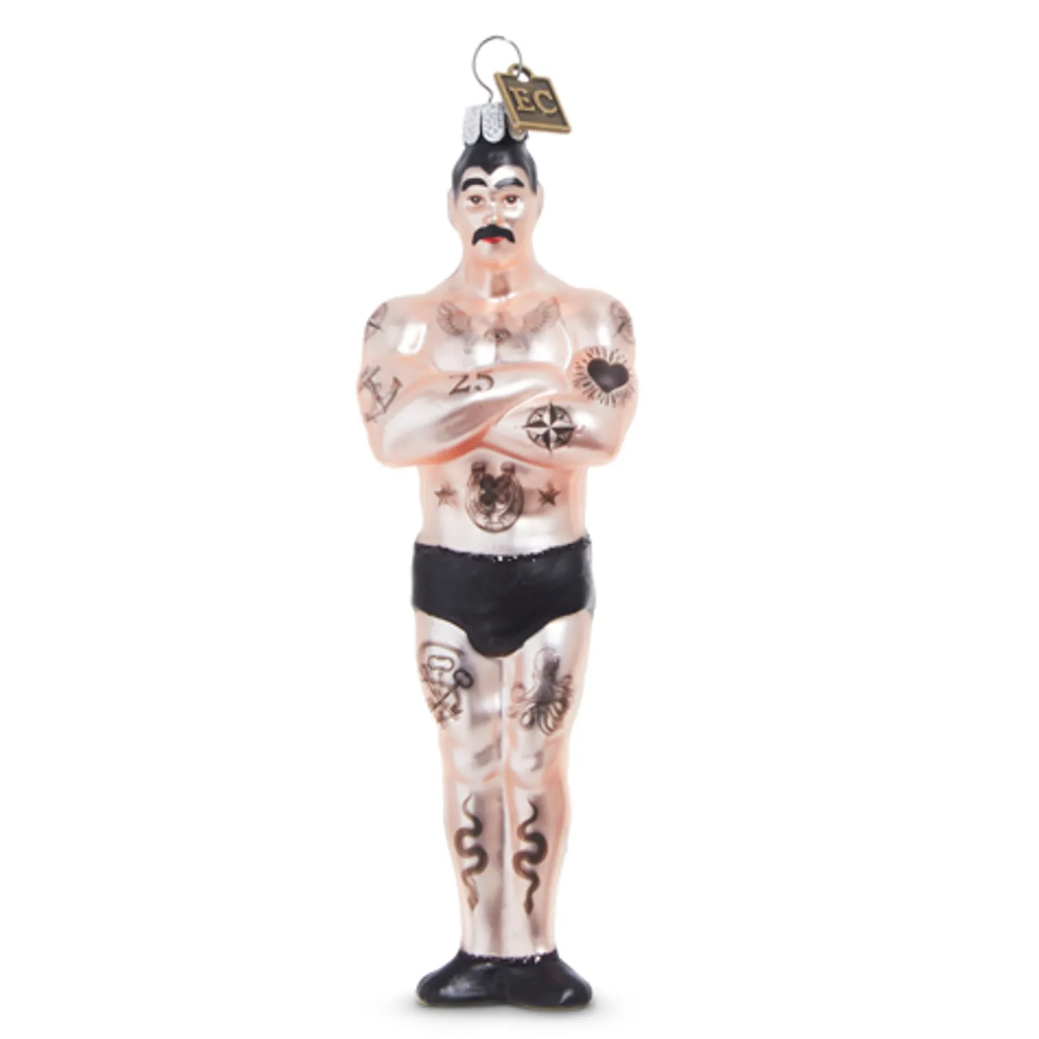 Raz Eric Cortina 4" Tattooed Man Glass Christmas Ornament 4353140