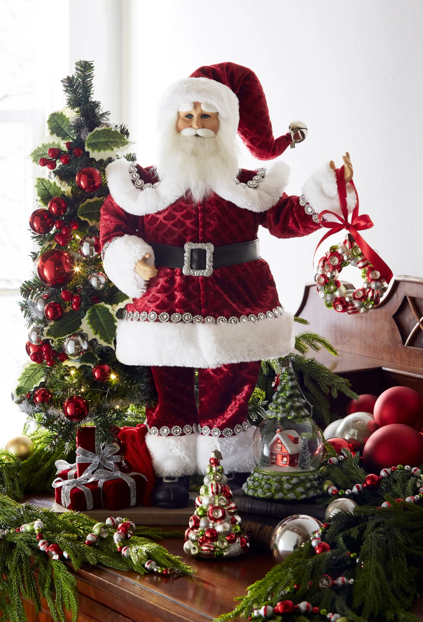 Raz Eric Cortina 24" Traditional Jeweled Santa With Lighted Christmas Tree Figure 4415628