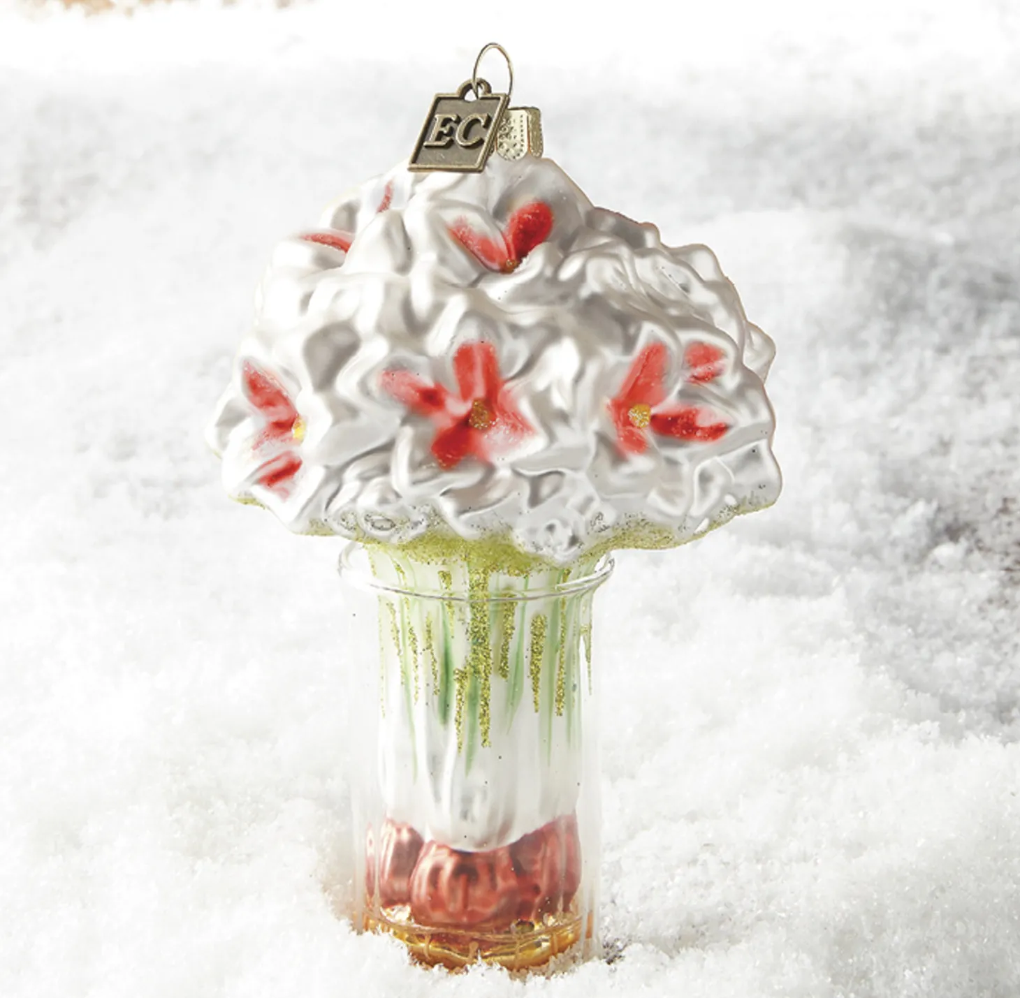 Raz Eric Cortina 5" White Amaryllis In Vase Glass Christmas Ornament 4053126