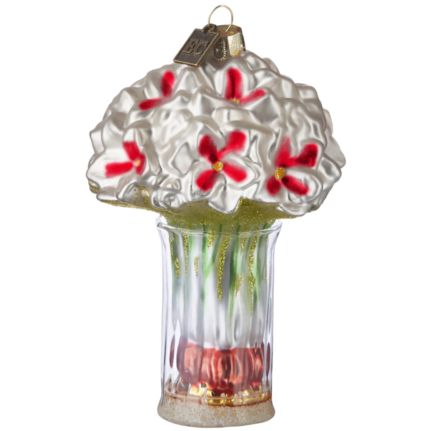 Raz Eric Cortina 5" White Amaryllis In Vase Glass Christmas Ornament 4053126
