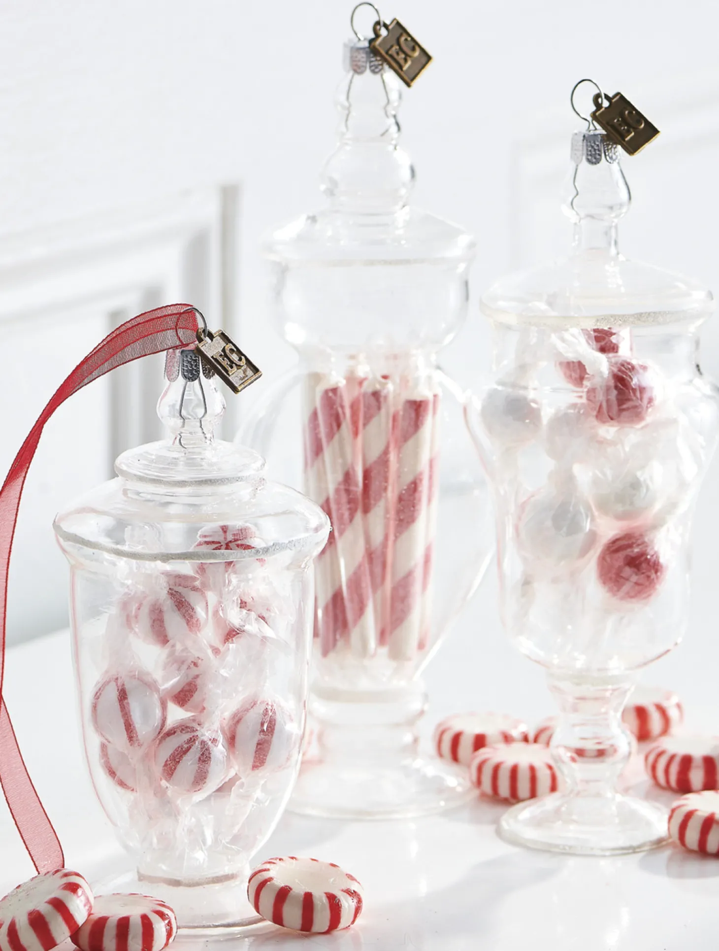 Raz Eric Cortina Clear Glass Peppermint Candy Jar Glass Christmas Ornament