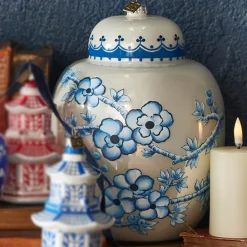 Raz Eric Cortina Large 8" Blue And White Ginger Jar Glass Christmas Ornament 4353144