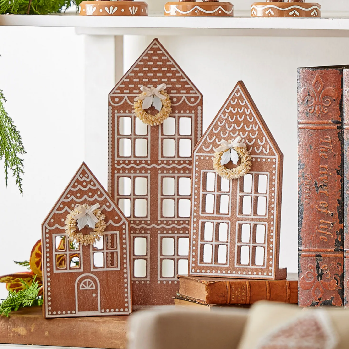 Raz Flat Wooden Gingerbread Christmas Houses Set Of 3 4416112