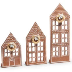 Raz Flat Wooden Gingerbread Christmas Houses Set Of 3 4416112