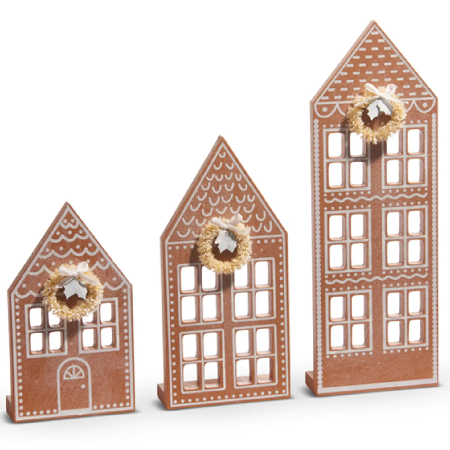 Raz Flat Wooden Gingerbread Christmas Houses Set Of 3 4416112