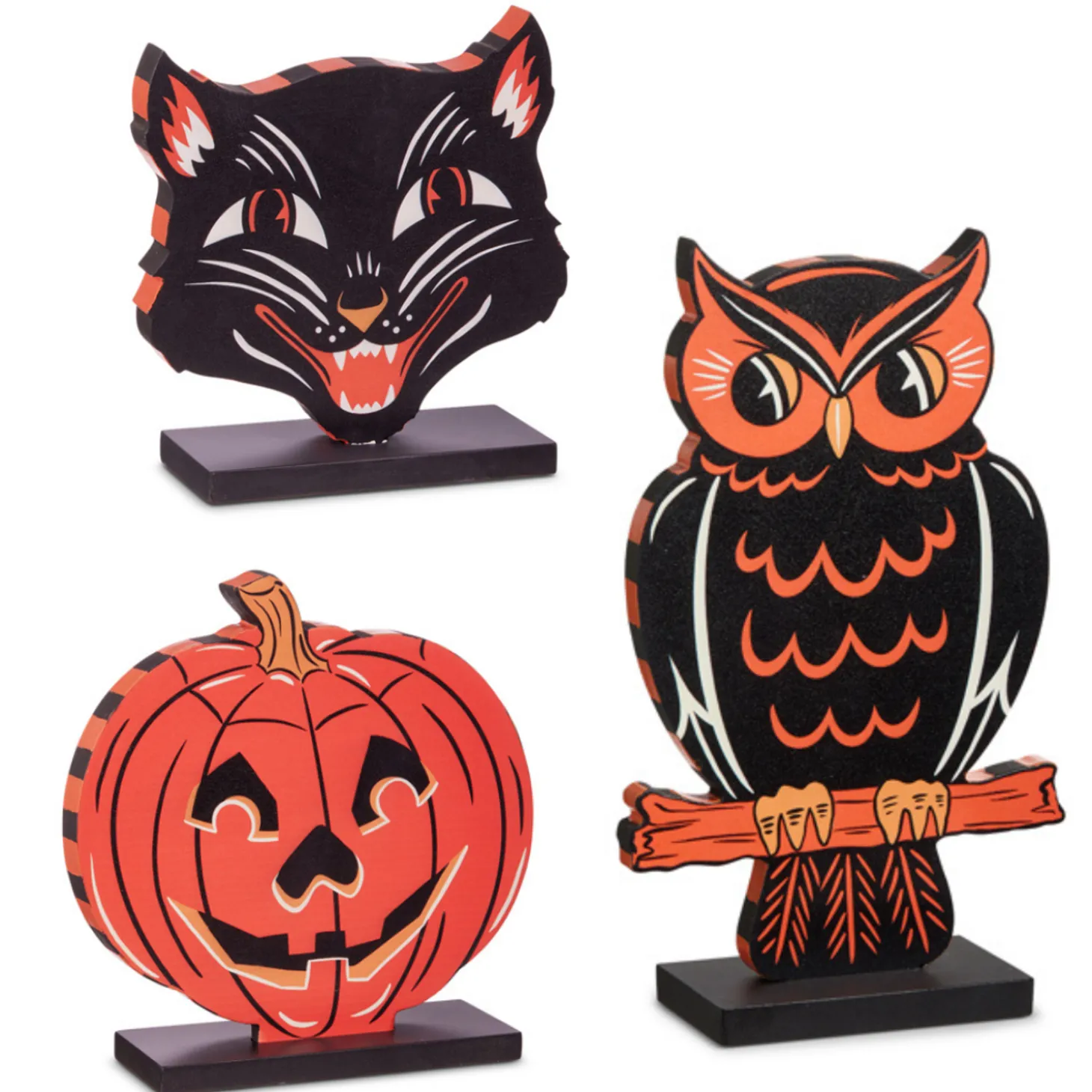 Raz Jack O Lantern, Scaredy Cat, Or Owl Block Cut Out Standing Halloween Sign