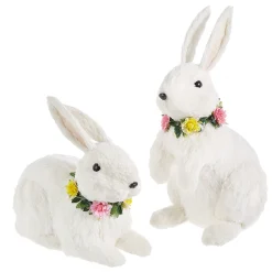 Raz Large White Sisal Bunnies Easter Figures Set Of 2 4303437