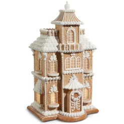 Raz Lighted Brown And White Christmas Gingerbread House Decoration