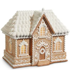 Raz Lighted Brown And White Christmas Gingerbread House Decoration