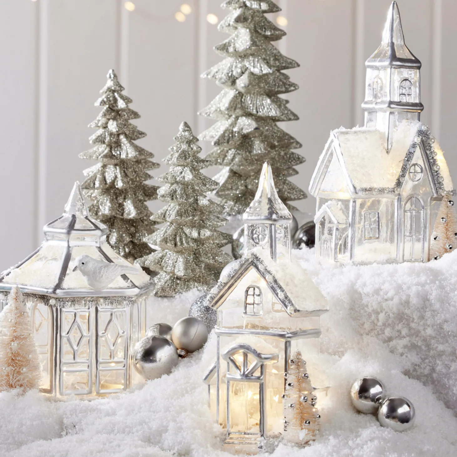 Raz Lighted Silver Church Or Pagoda Glass Christmas House Decoration