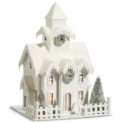 Raz Lighted Snowy Cardboard Christmas House Decoration