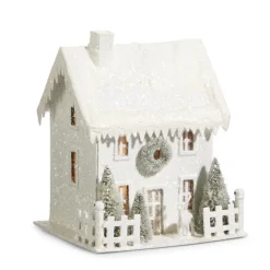Raz Lighted Snowy Cardboard Christmas House Decoration