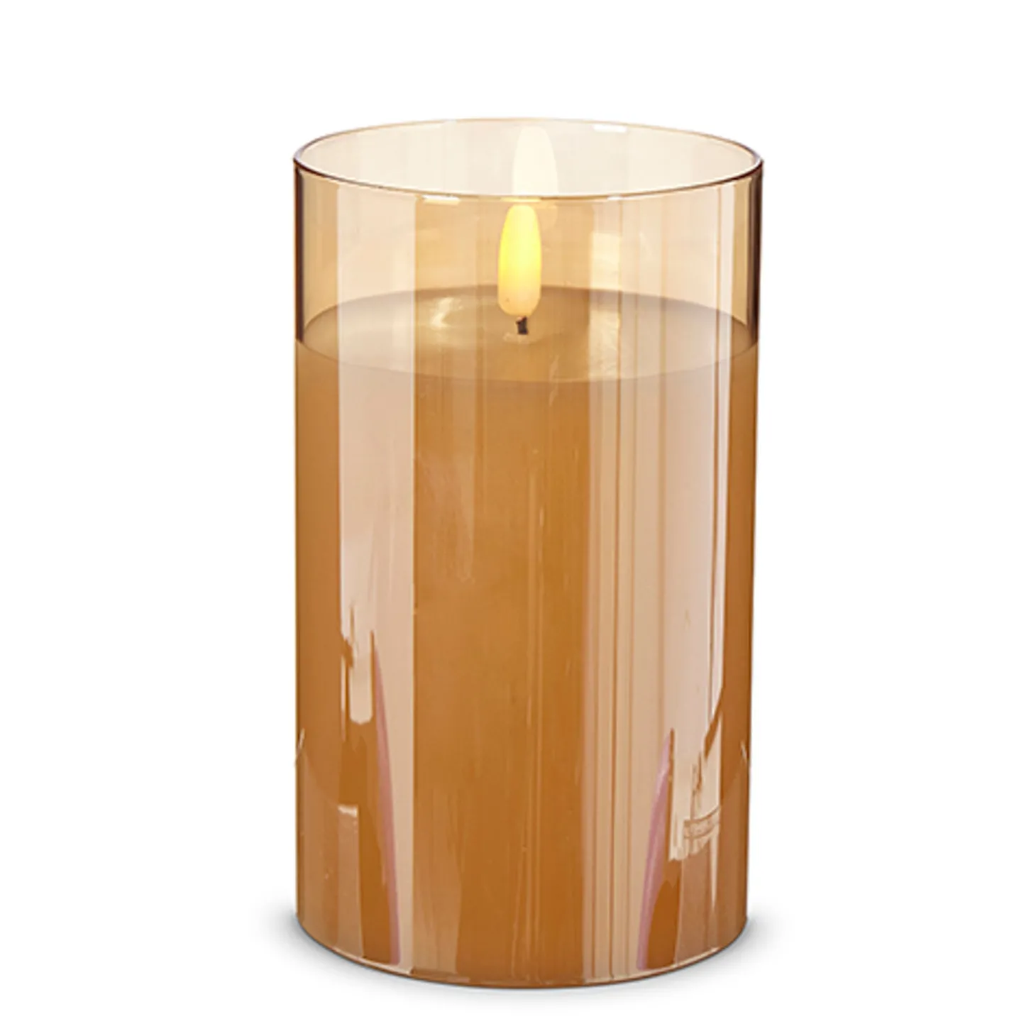 Raz Pillar Battery Operated Flickering Candle In Gold Glass