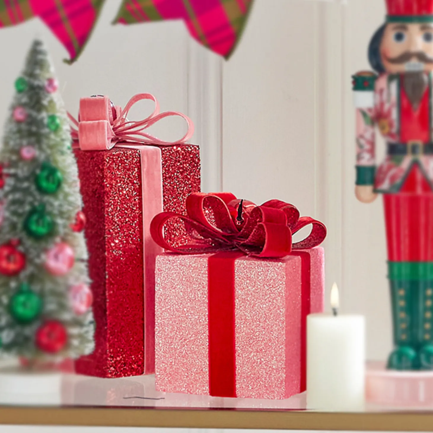 Raz Red And Pink Sparkle Christmas Package Decorations 4306657