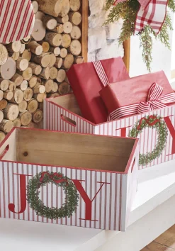 Raz Set Of 2 17.75" Joy Crates Christmas Decorations 4212313