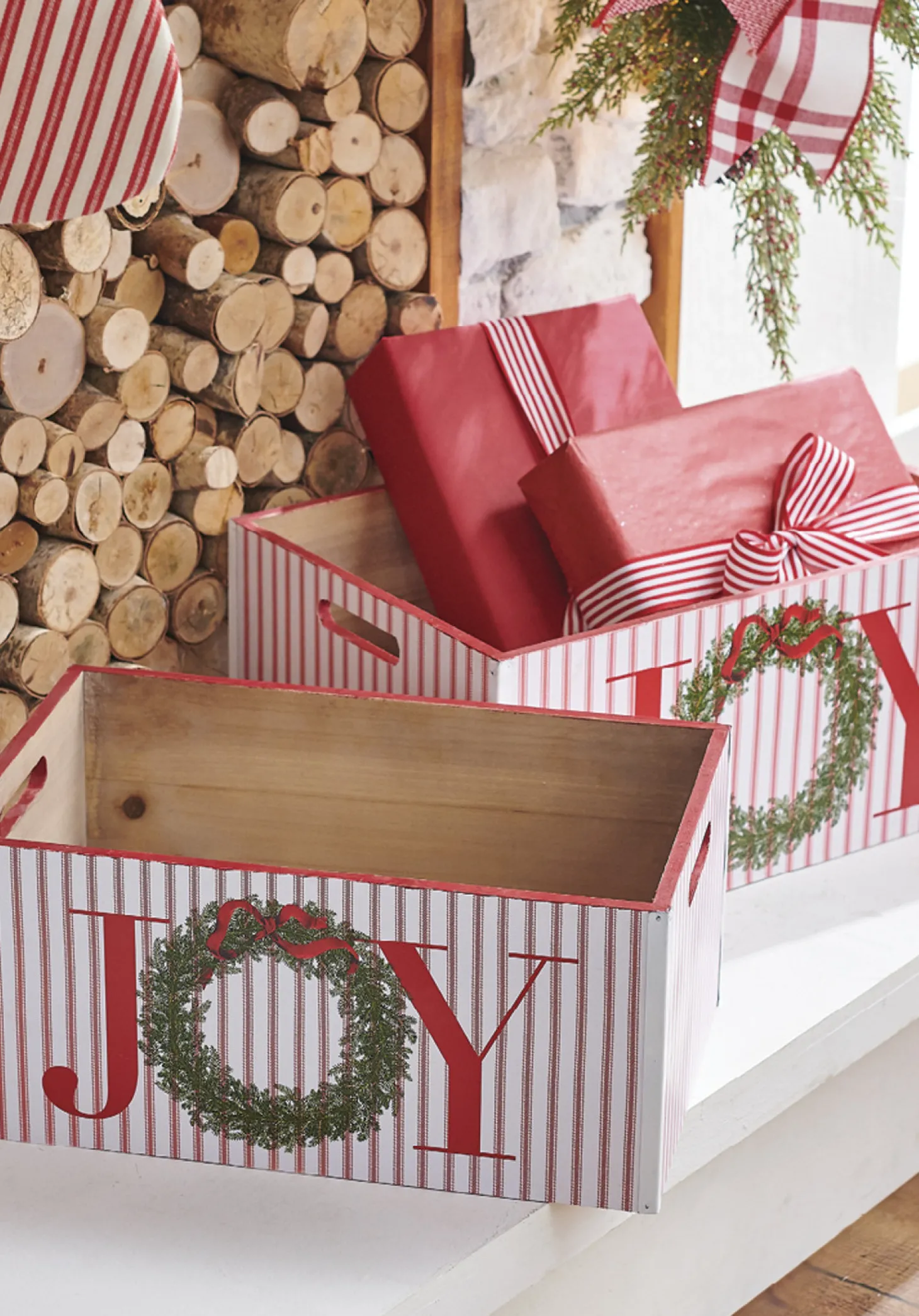 Raz Set Of 2 17.75" Joy Crates Christmas Decorations 4212313