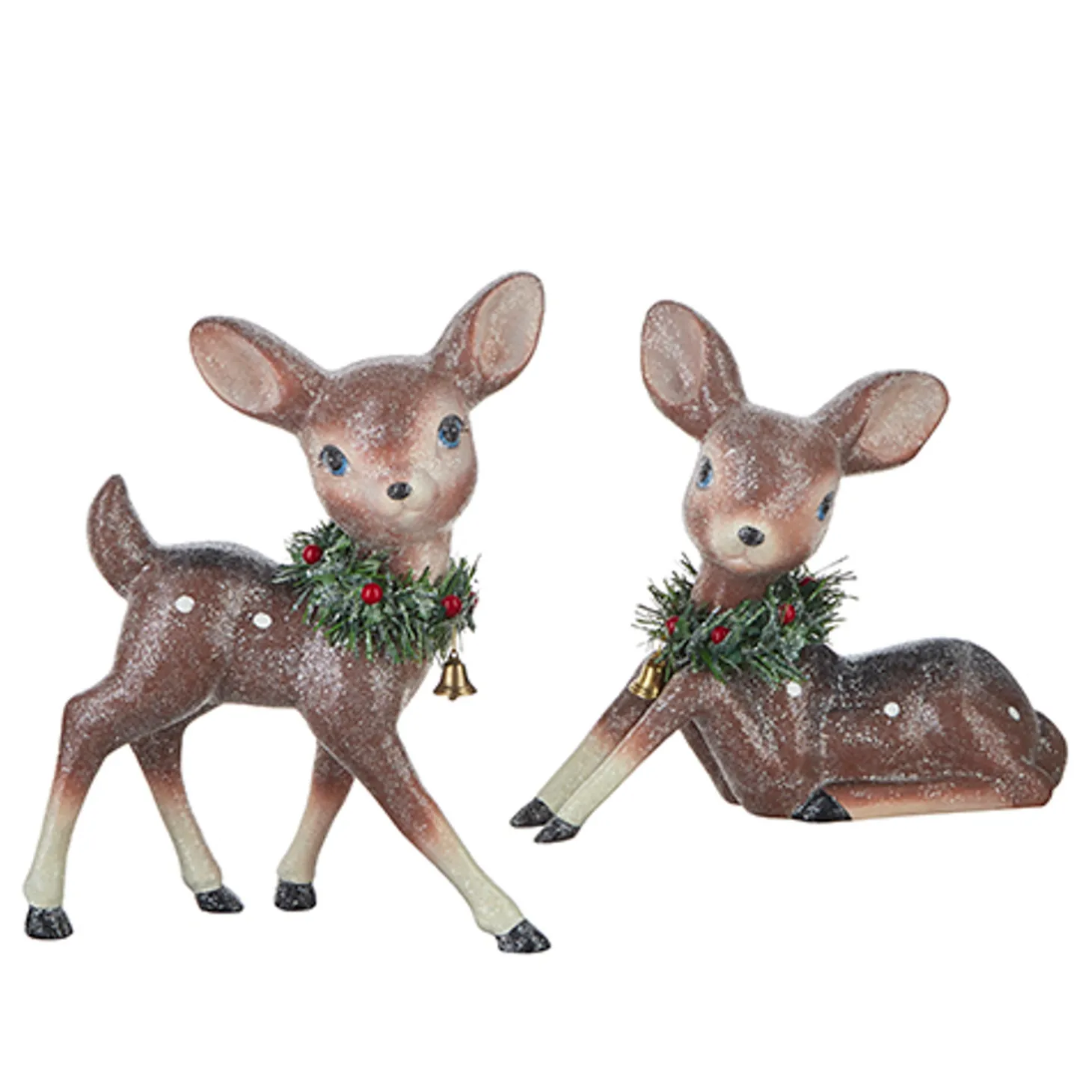 Raz Set Of 2 12.75" Large Reindeer With Bottle Brush Wreath Christmas Figure 4212557