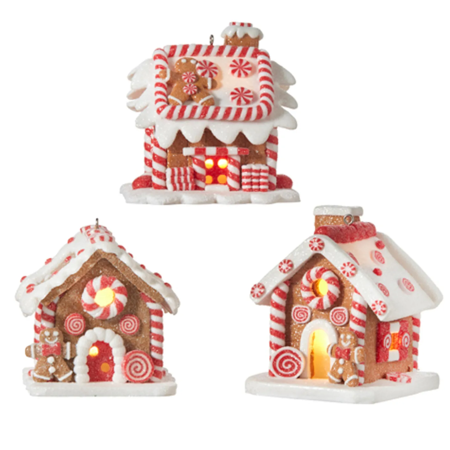 Raz Set Of 3 3.25" Lighted Gingerbread House Christmas Ornament 4115522