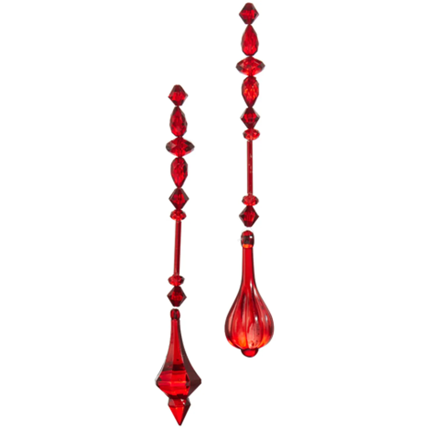 Raz Set Of 2 7.75" Red Jeweled Drop Christmas Ornament 4422921