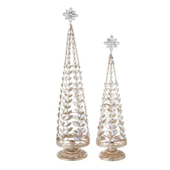 Raz Set Of 2 Crystal Jeweled Tree With Gold Glitter Christmas Decoration 4213523