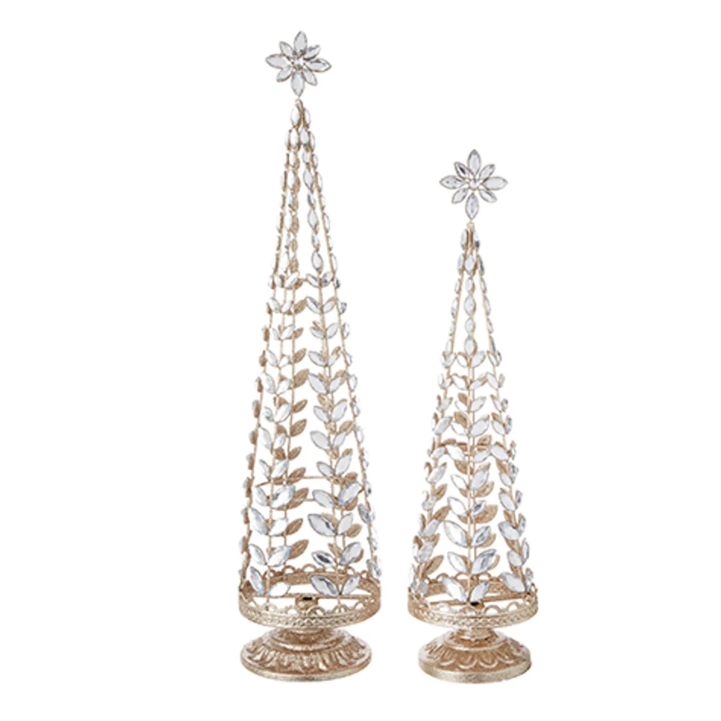 Raz Set Of 2 Crystal Jeweled Tree With Gold Glitter Christmas Decoration 4213523