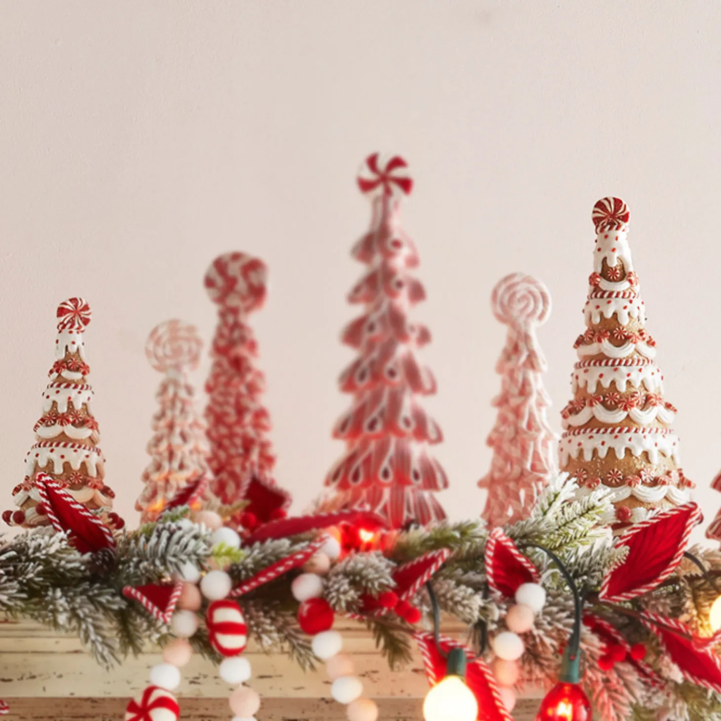 Raz Set Of 2 Gingerbread And Peppermint Christmas Trees 4316092