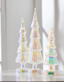 Raz Set Of 3 Lighted Iridescent Glass Tree Christmas Decoration 4222911