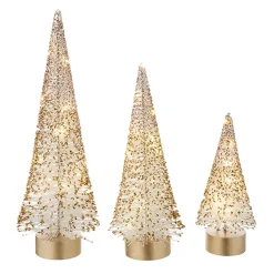 Raz Set Of 3 Lighted White Bottle Brush Trees With Gold Glitter 4215506
