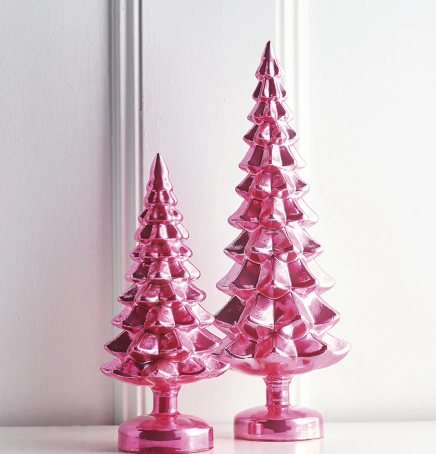 Raz Set Of 2 Pink Metallic Glass Christmas Tree Decoration 4222938