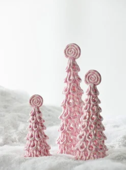 Raz Set Of 3 Pink Peppermint Christmas Trees 4316051