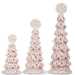 Raz Set Of 3 Pink Peppermint Christmas Trees 4316051